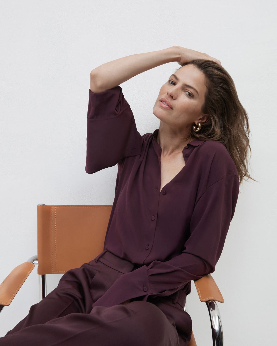Another Tomorrow Silk Men's Shirt in Plum – Silk