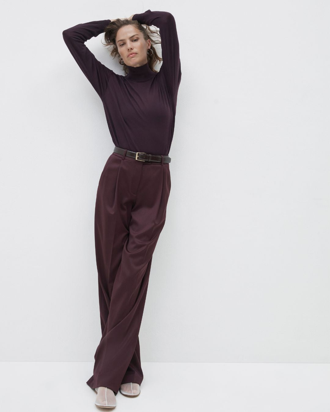 Another Tomorrow Featherweight Turtleneck in Plum – Wool Women's Knitwear