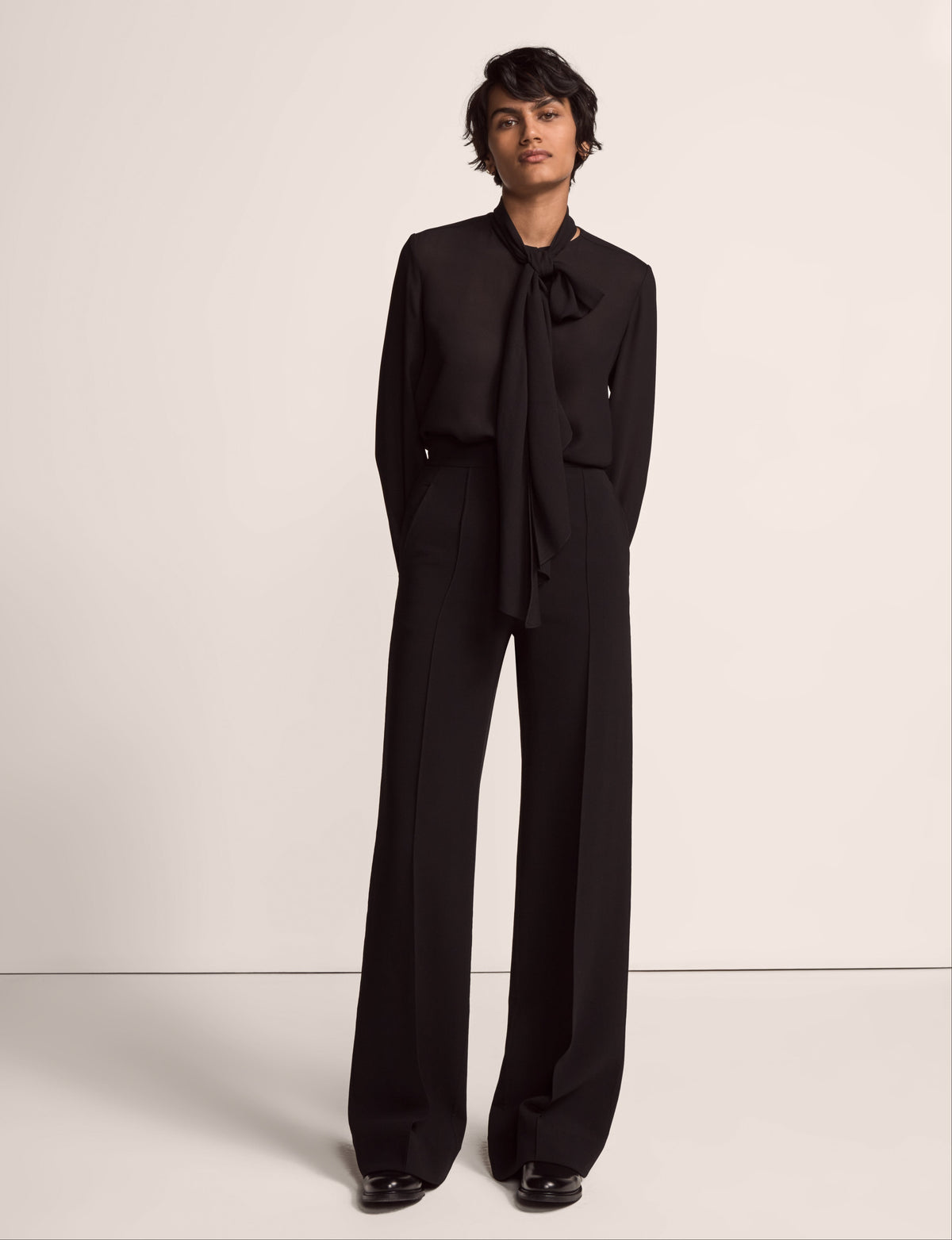 Another Tomorrow Bow Blouse in Black – Viscose Women's Top
