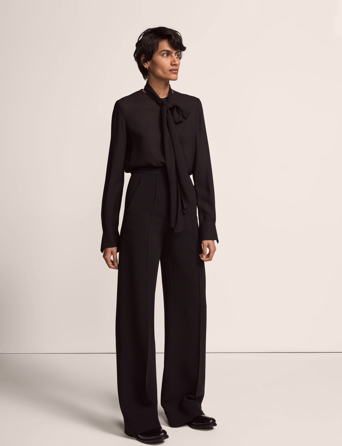 Another Tomorrow Bow Blouse in Black – Viscose Women's Top