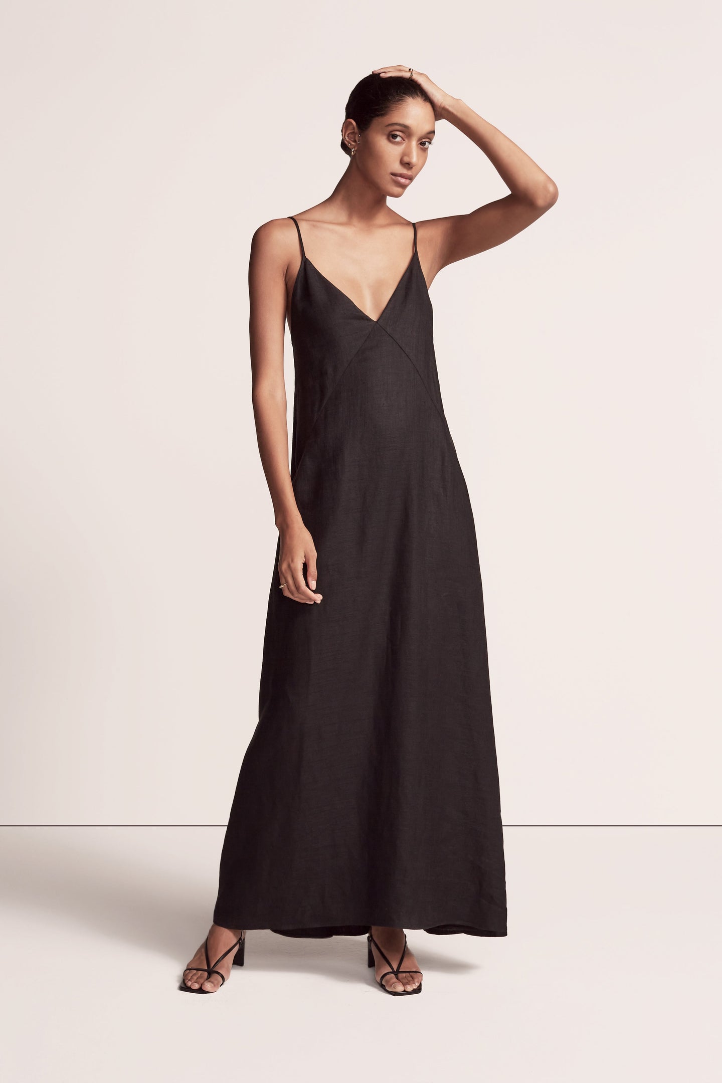 Another Tomorrow Archival Seamed Slip Dress in Black – Linen Women's Dress