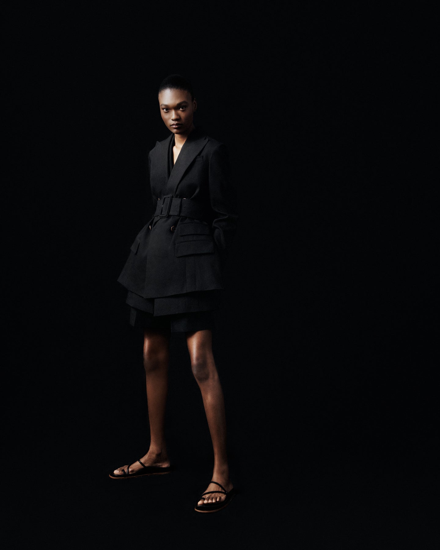 Another Tomorrow Belted Tailored Vest in Black – Viscose Women's Jacket