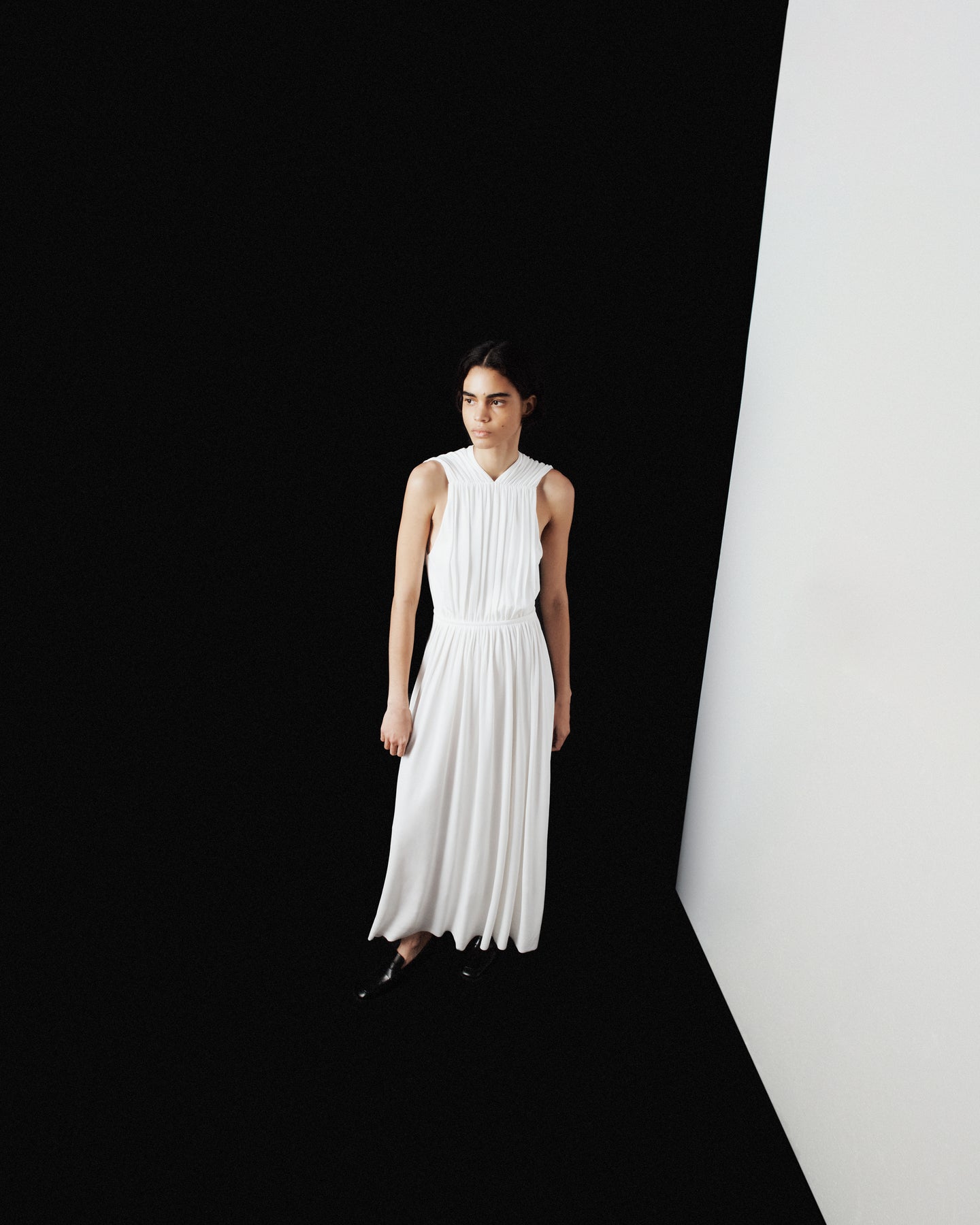 Another Tomorrow Shirred Midi Dress in Off White – Viscose Women's Dress