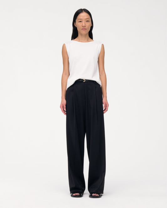 Another Tomorrow Relaxed Wide Leg Pant in Black – Wool Women's Trousers