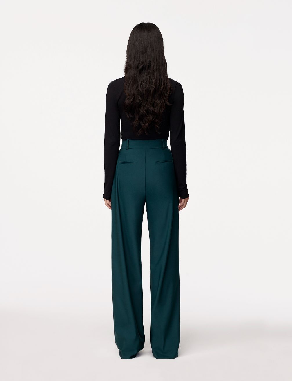 Another Tomorrow Wide Leg Suit Pant in Juniper – Wool Women's Trousers
