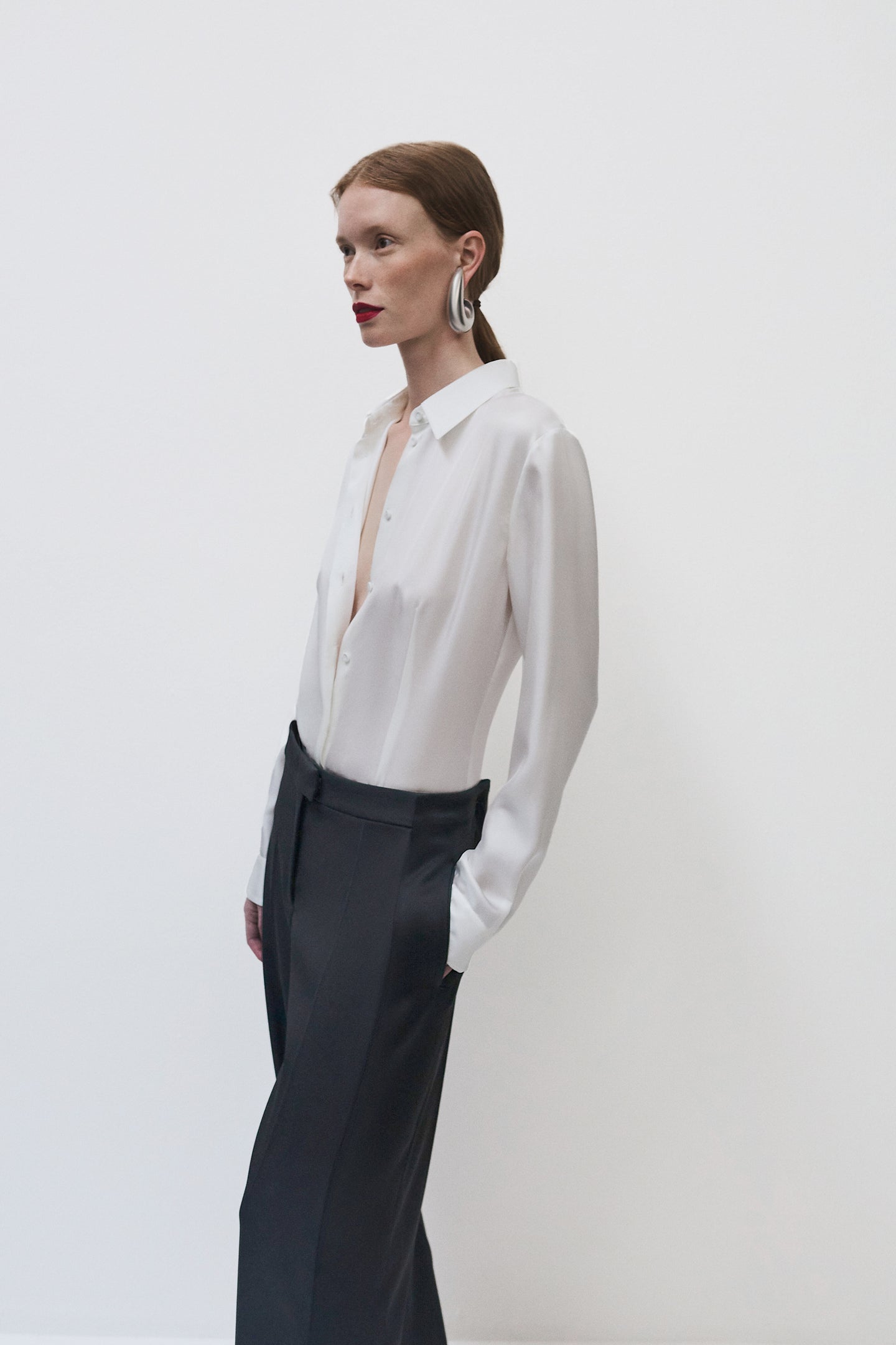 Another Tomorrow Silk Fitted Blouse in Off White – Silk Women's Top
