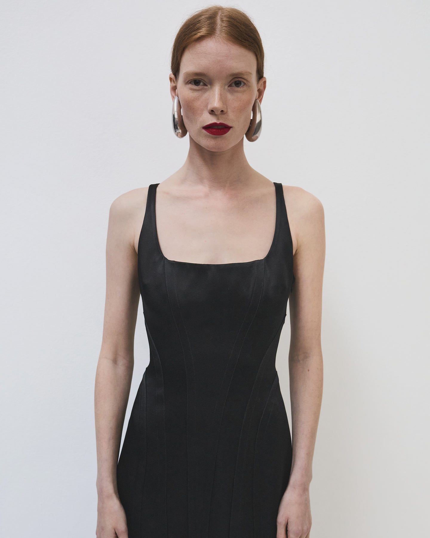 Another Tomorrow Contour Seamed Dress in Black – Satin Women's Dress