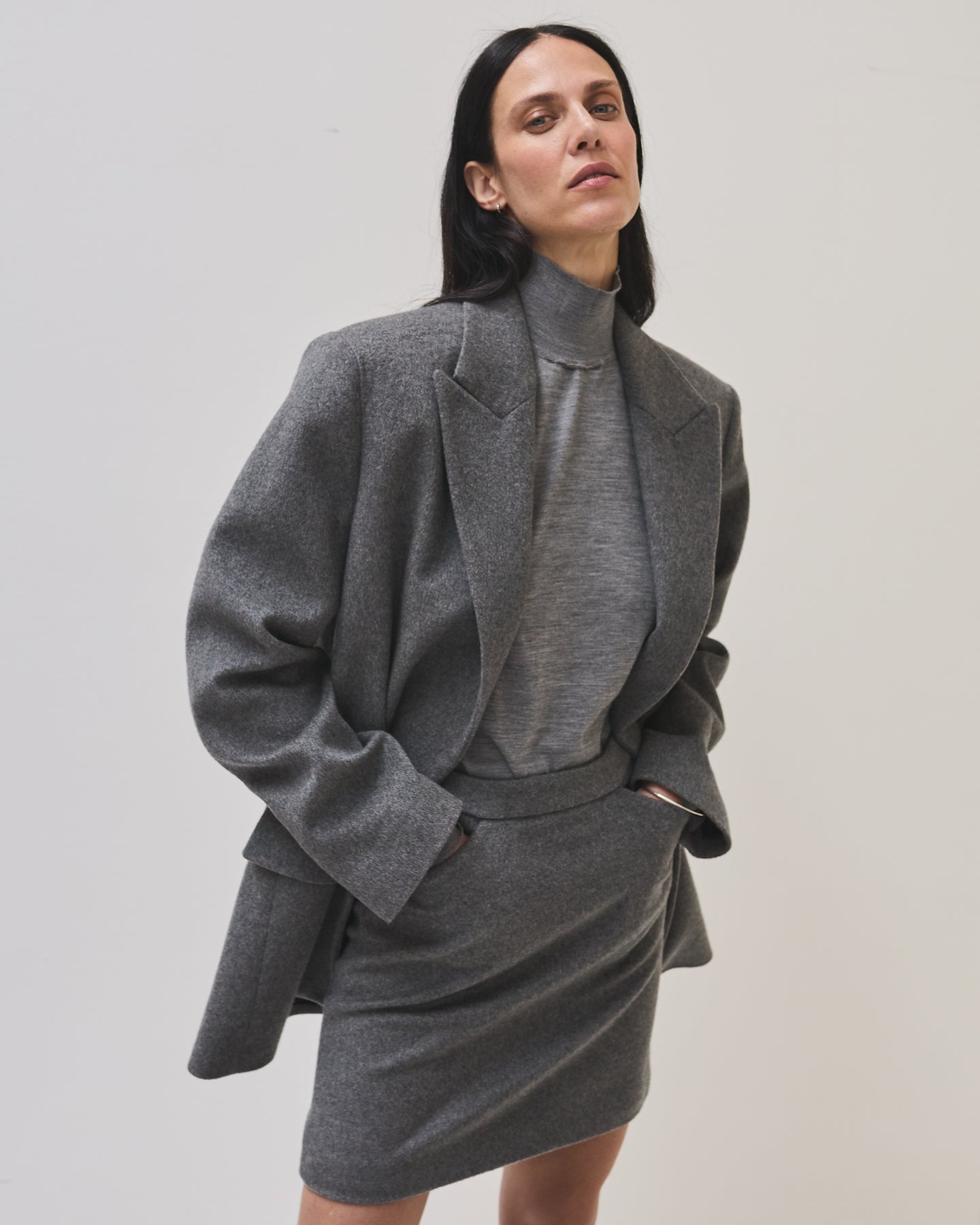 Another Tomorrow Featherweight Turtleneck in Grey – Wool Women's Knitwear