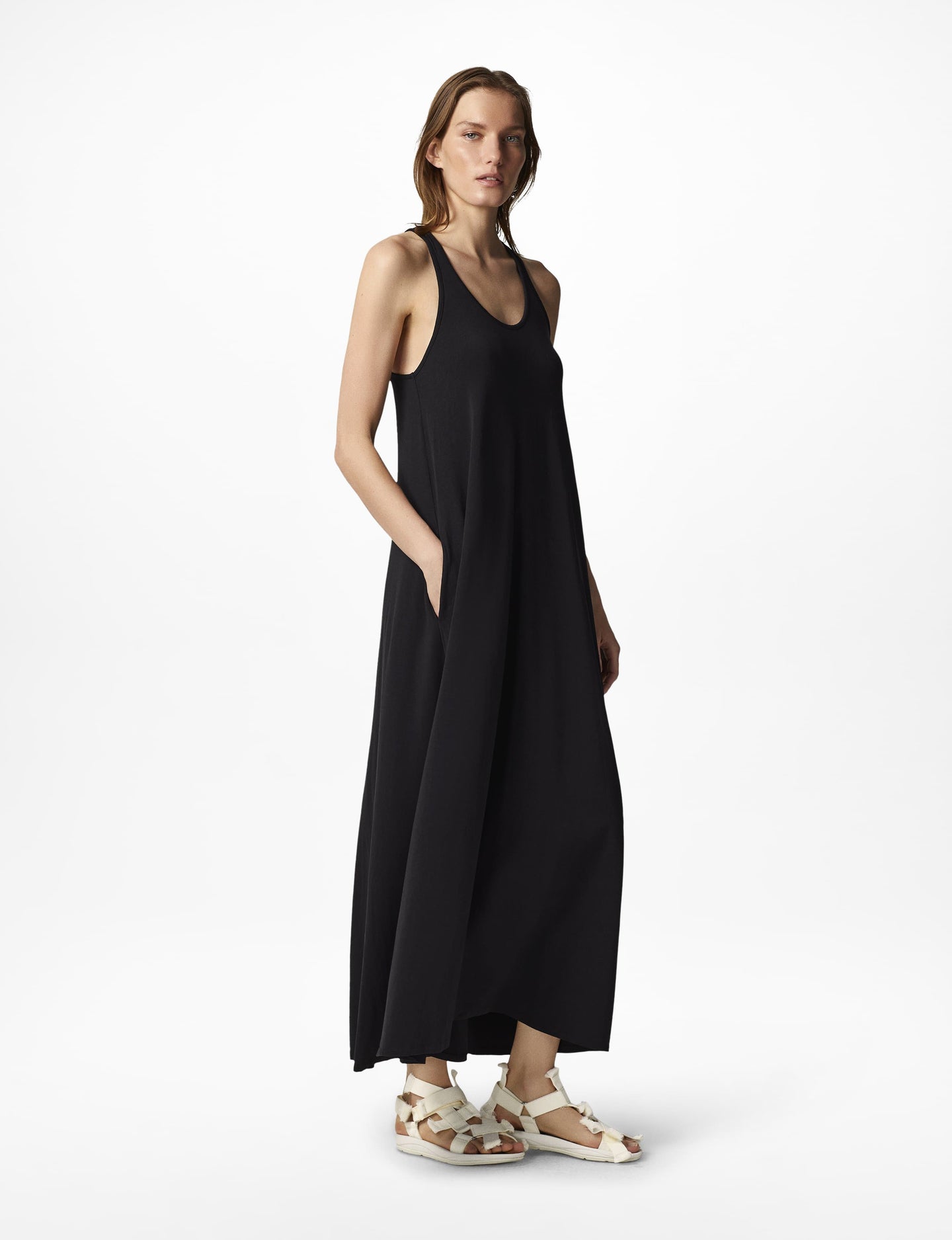 Another Tomorrow Racerback Dress in Black – Cotton Women's Dress