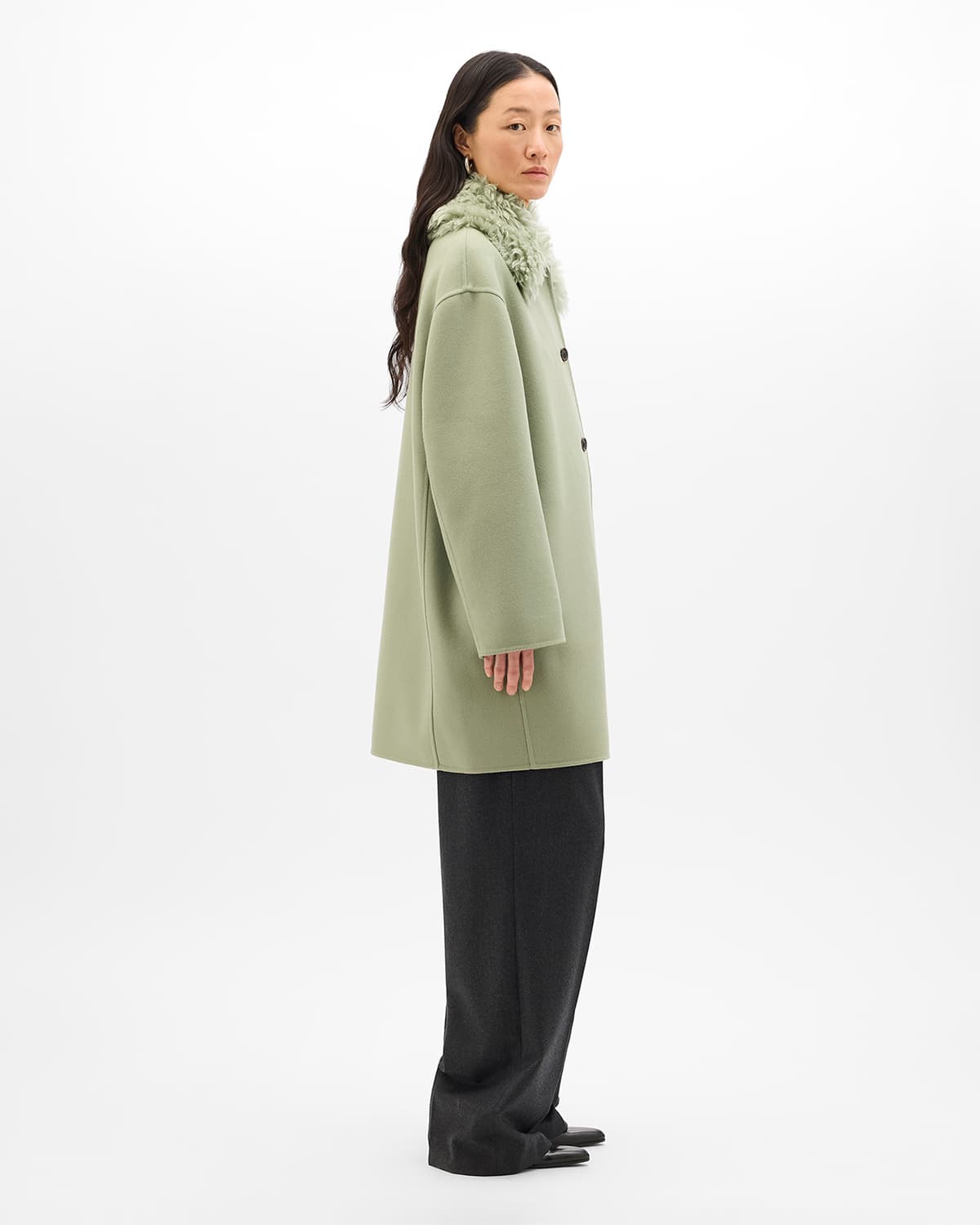 Fur Collar Balmacaan | Celadon