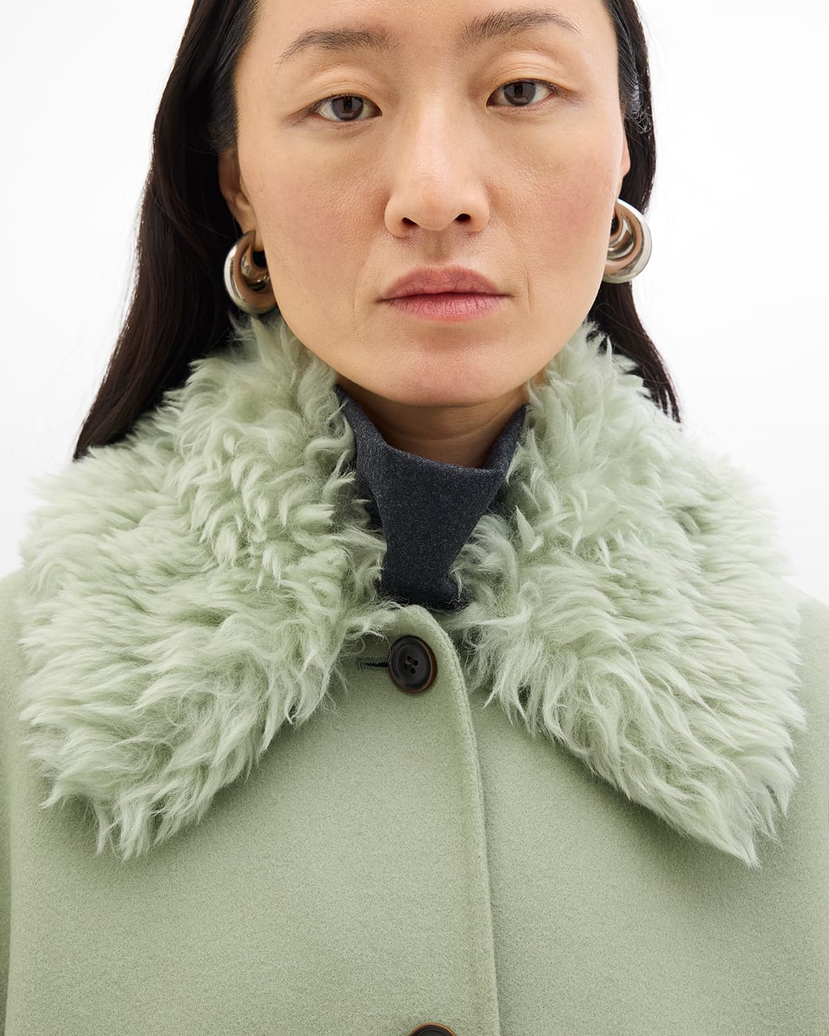 Fur Collar Balmacaan | Celadon