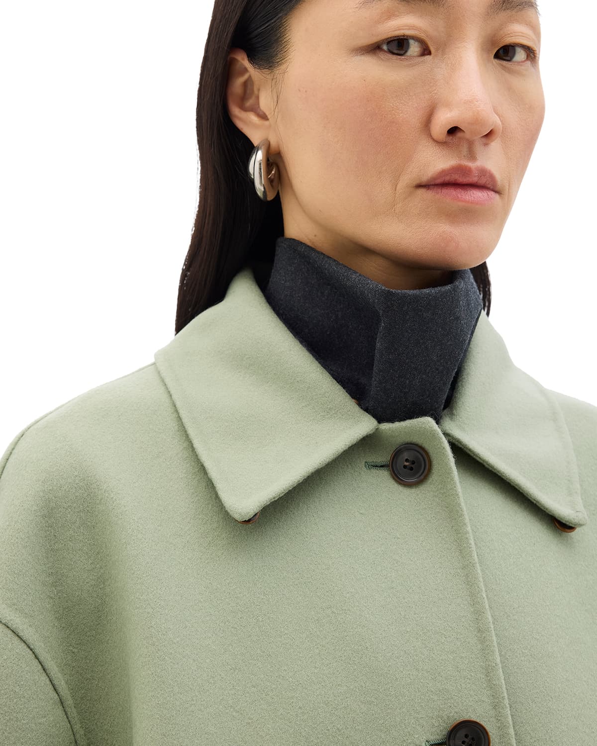 Fur Collar Balmacaan | Celadon