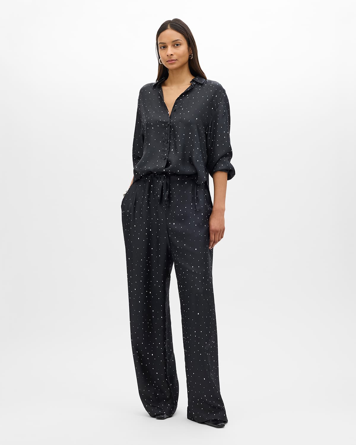 Silk Polka Dot Shirt | Black/Cream Dot