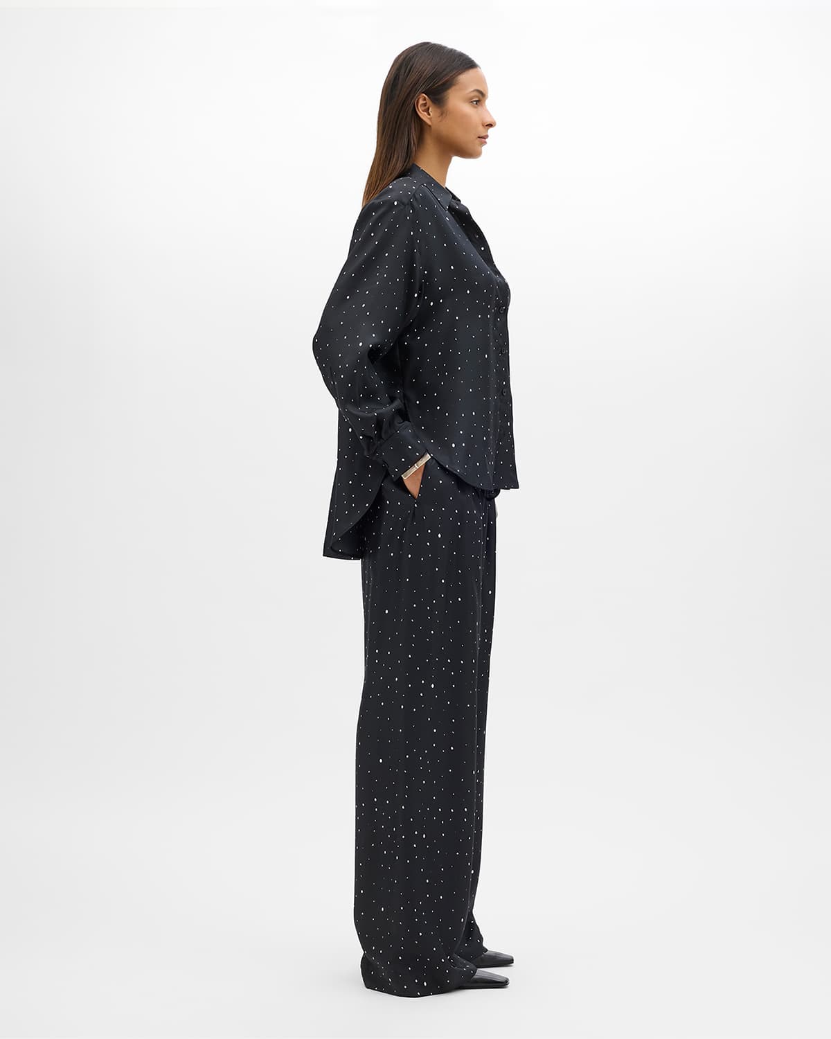 Silk Polka Dot Shirt | Black/Cream Dot