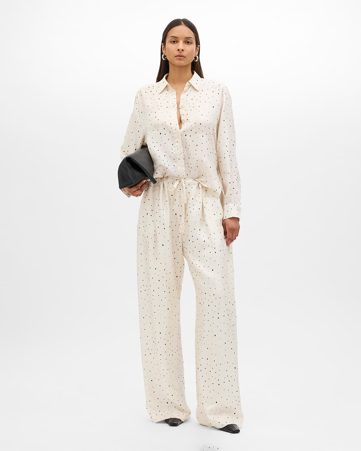 Silk Polka Dot Pant | Cream/Black Dot