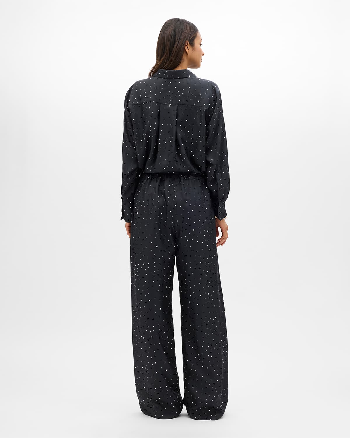Silk Polka Dot Drawcord Pant | Black/Cream Dot