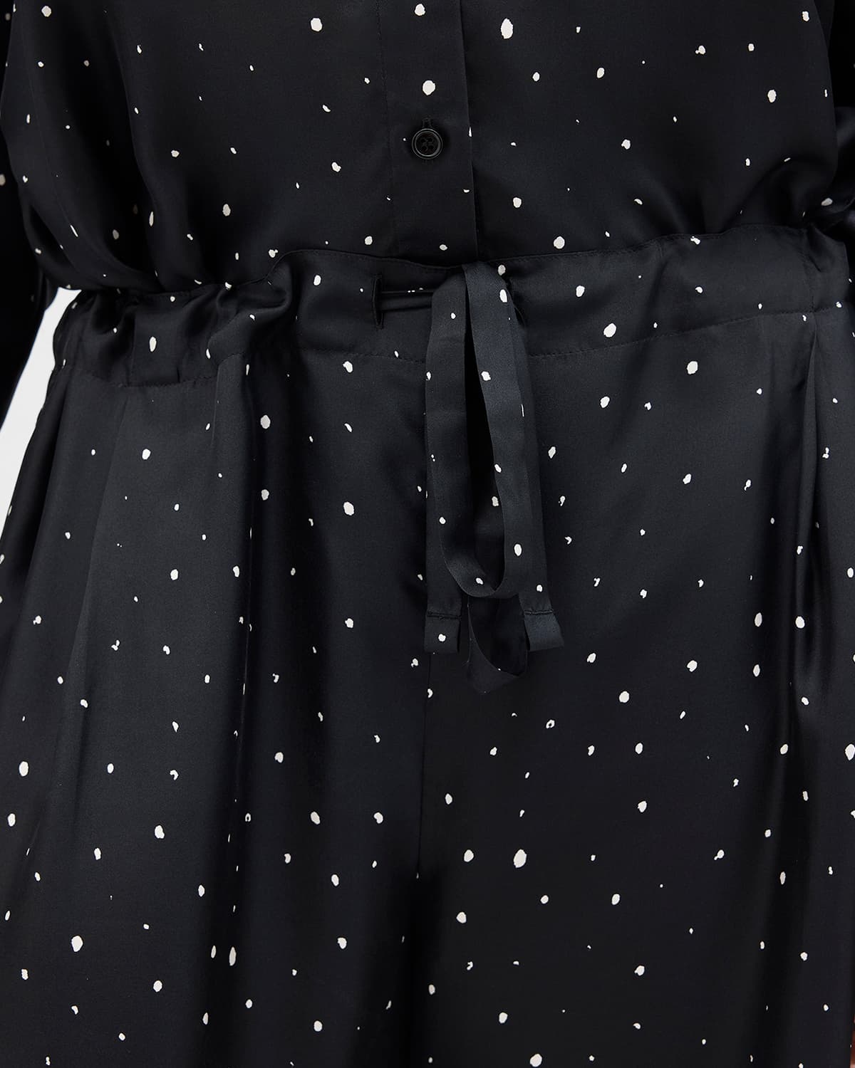 Silk Polka Dot Drawcord Pant | Black/Cream Dot