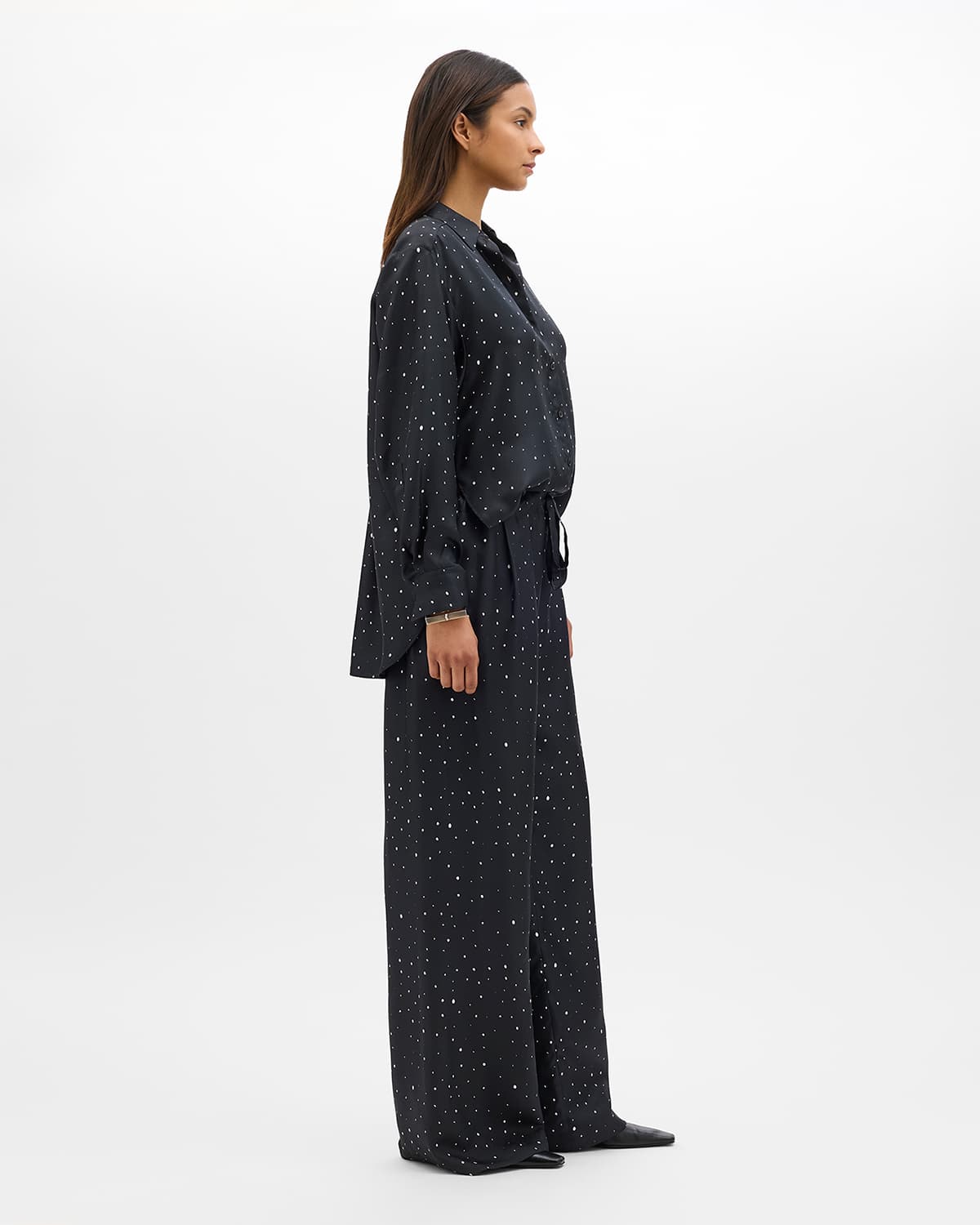 Silk Polka Dot Drawcord Pant | Black/Cream Dot