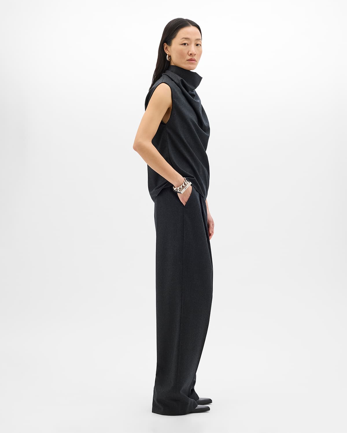 Relaxed Wide Leg Pant | Charcoal Melange