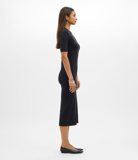 Another Tomorrow Elbow Sleeve Dress in Black – Cotton Women's Dress