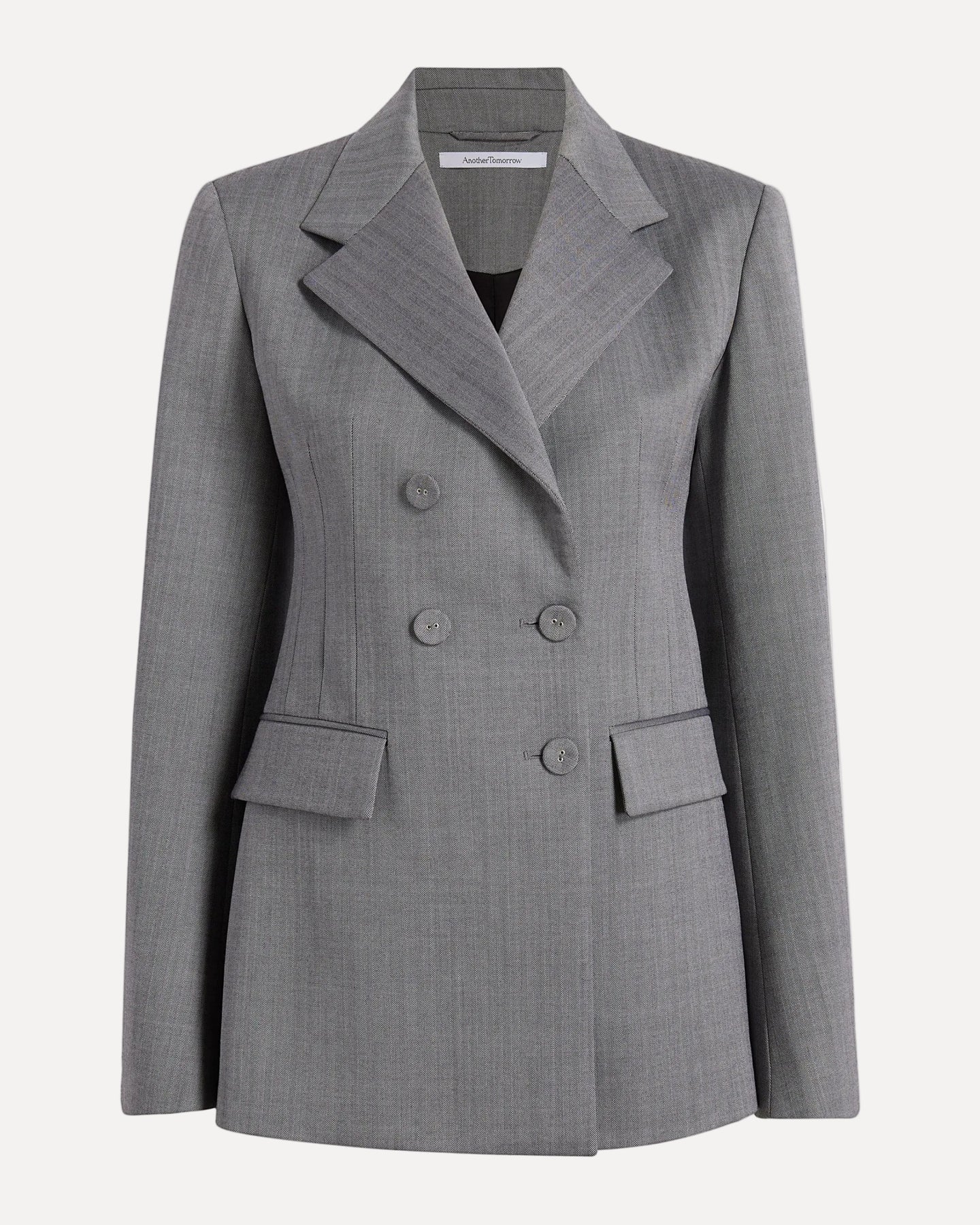 Another Tomorrow Double Breasted Structured Jacket in Black/White – Wool Women's Jacket