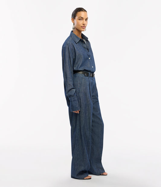 Another Tomorrow Chambray Shirt in Dark Blue – Denim Women's Top