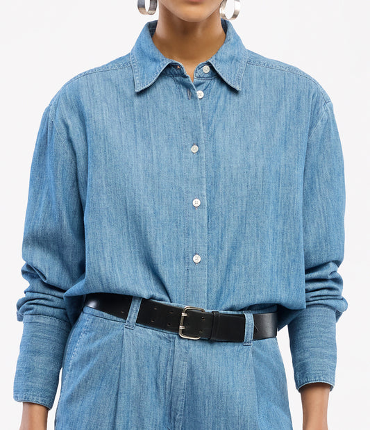 Another Tomorrow Chambray Shirt in Medium Blue – Denim Women's Top