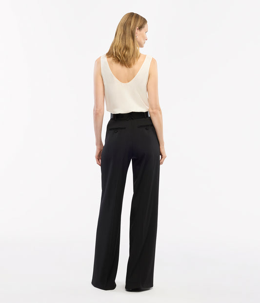 Another Tomorrow Twill Pleated Trouser in Black – Wool Women's Trousers