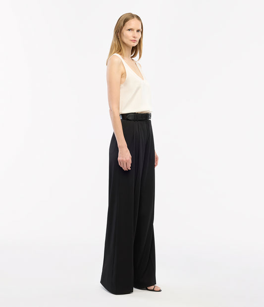 Another Tomorrow Twill Pleated Trouser in Black – Wool Women's Trousers