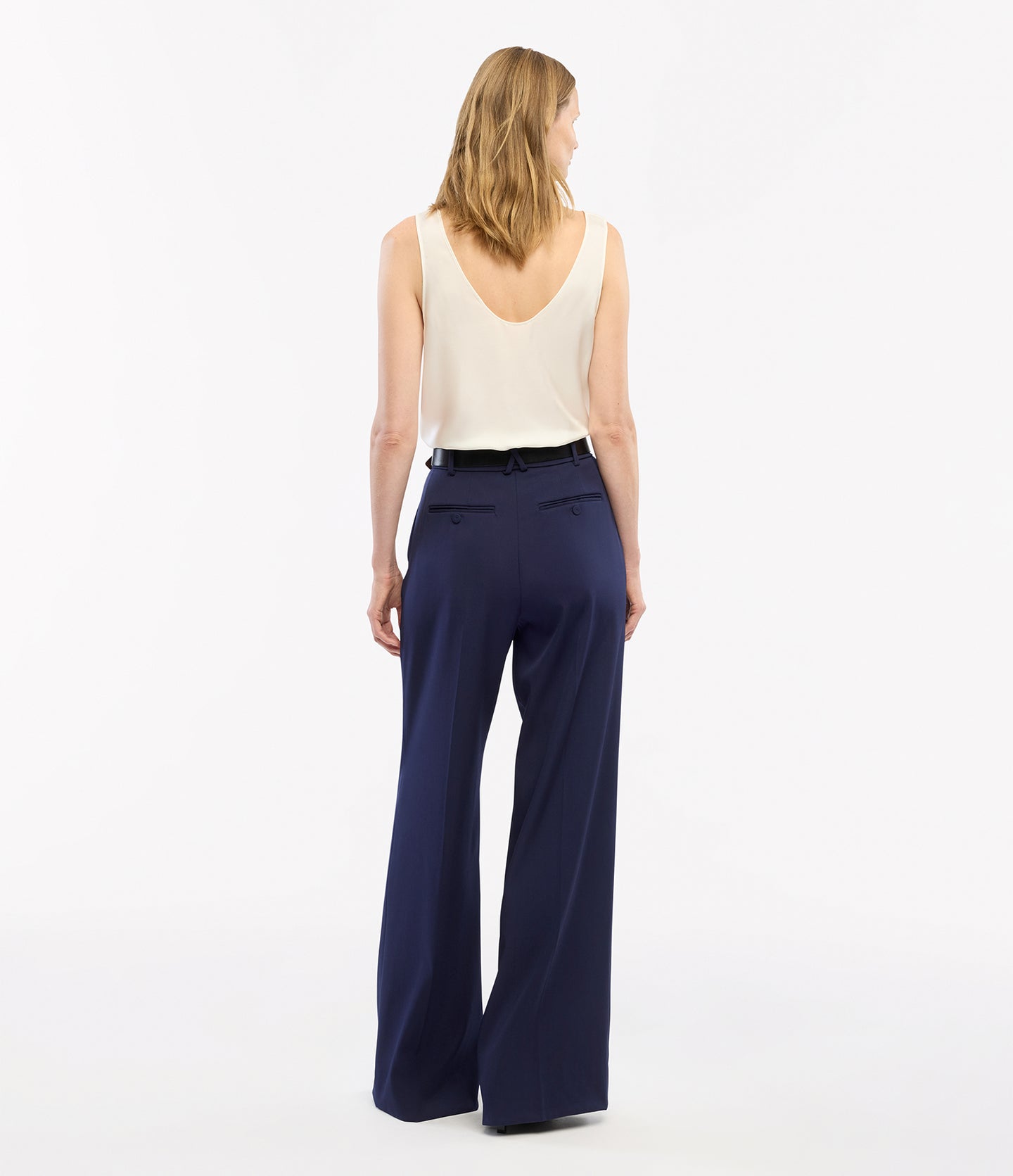 Another Tomorrow Twill Pleated Trouser in Indigo – Wool Women's Trousers