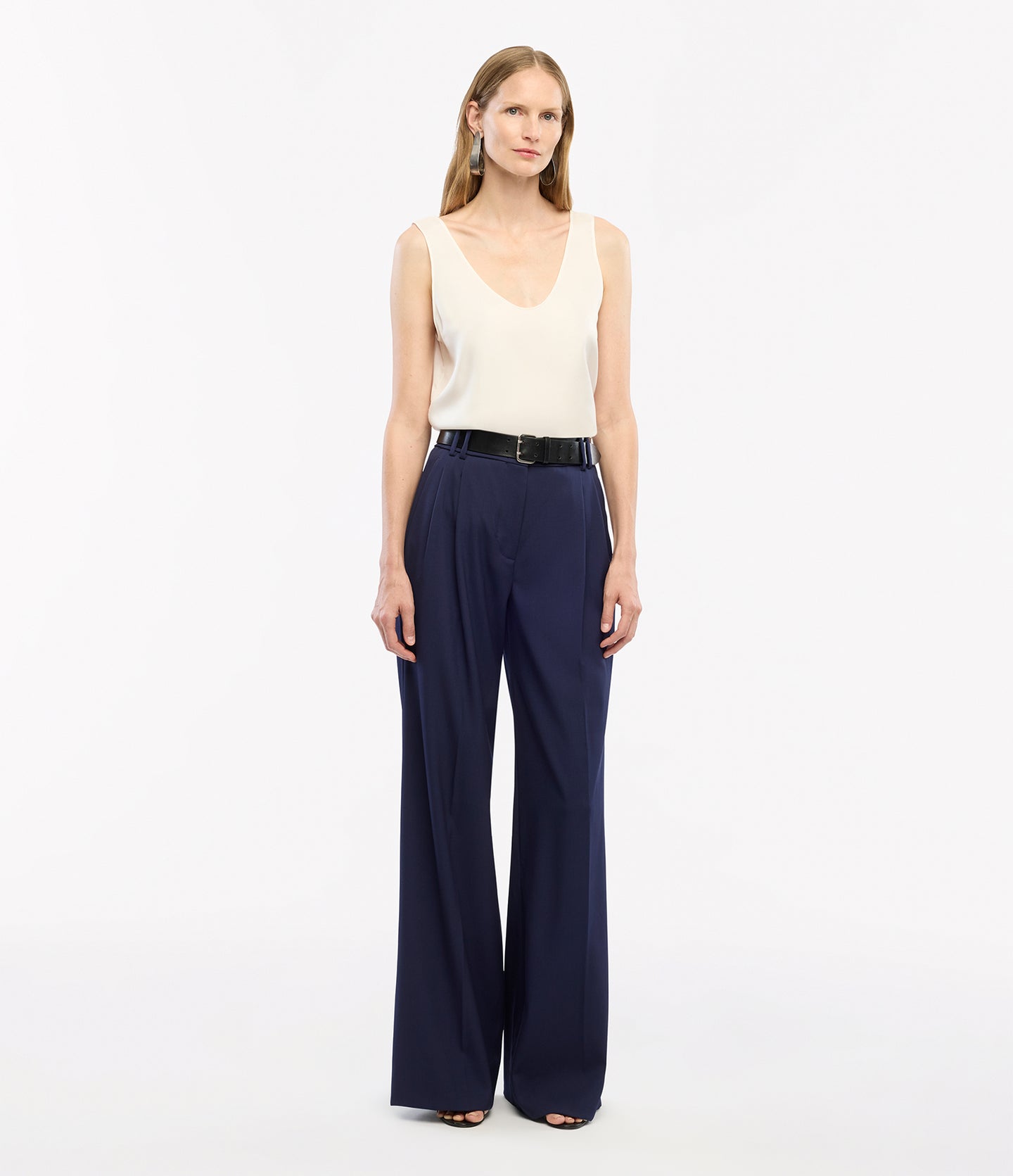 Another Tomorrow Twill Pleated Trouser in Indigo – Wool Women's Trousers