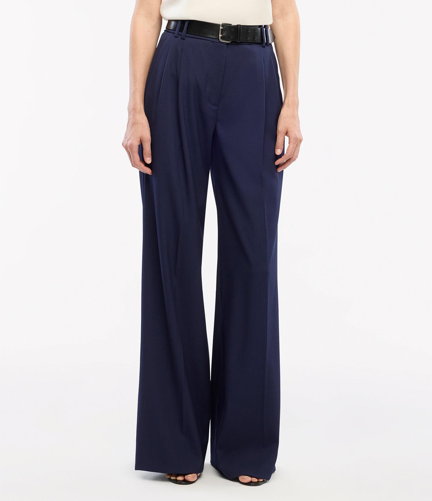 Another Tomorrow Twill Pleated Trouser in Indigo – Wool Women's Trousers