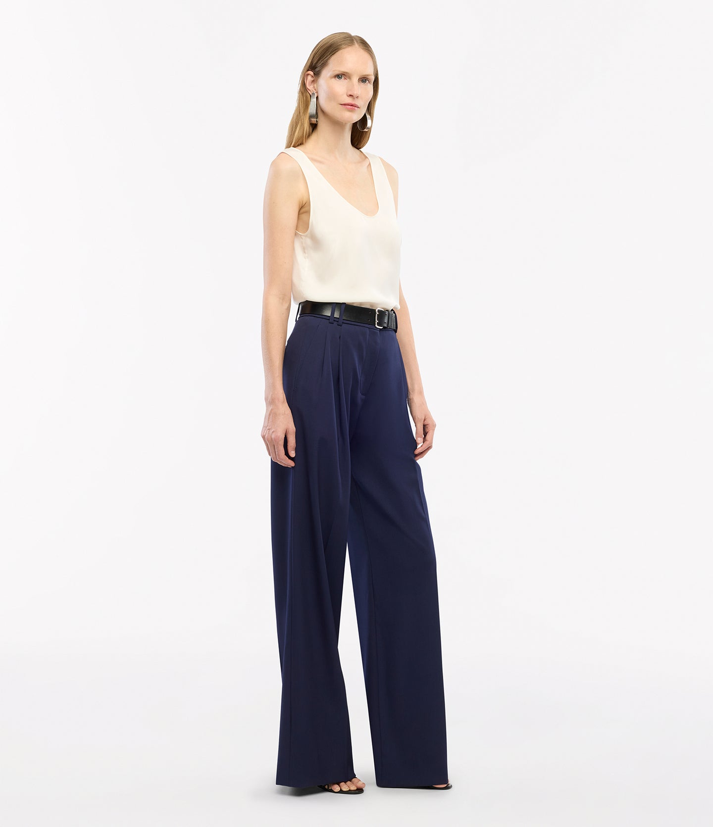 Another Tomorrow Twill Pleated Trouser in Indigo – Wool Women's Trousers