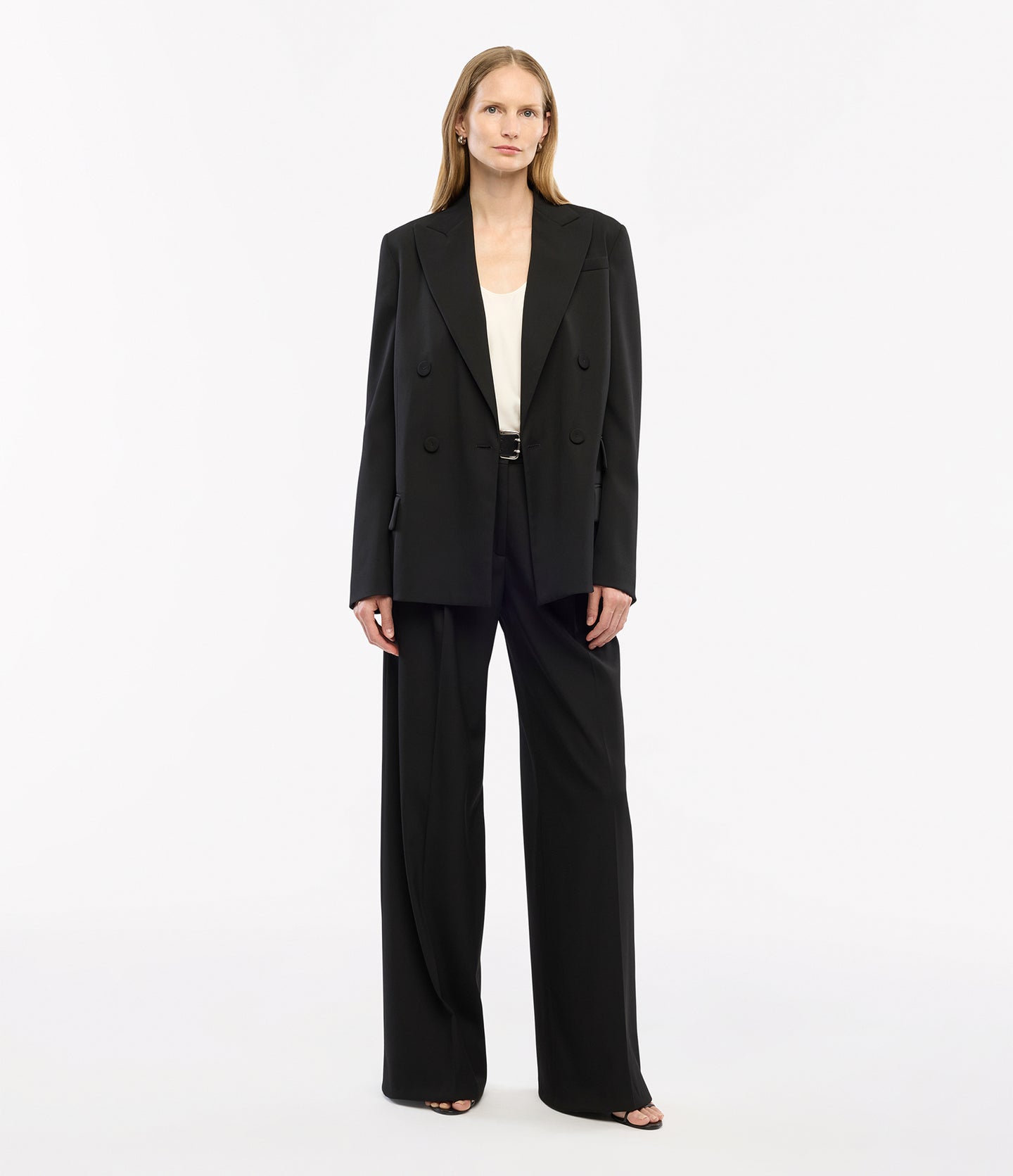 Another Tomorrow Oversized Double Breasted Jacket in Black – Wool Women's Jacket
