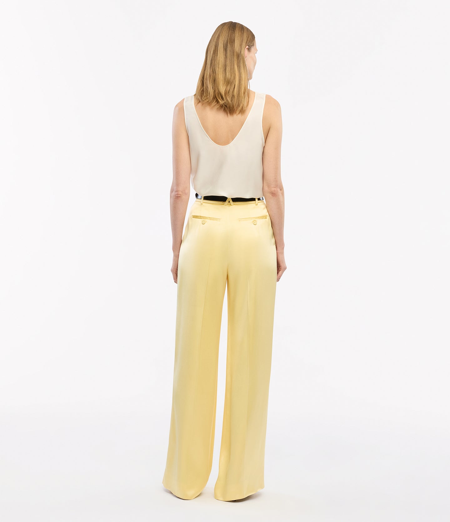 Another Tomorrow Satin Pleated Trouser in Daffodil – Satin Women's Trousers
