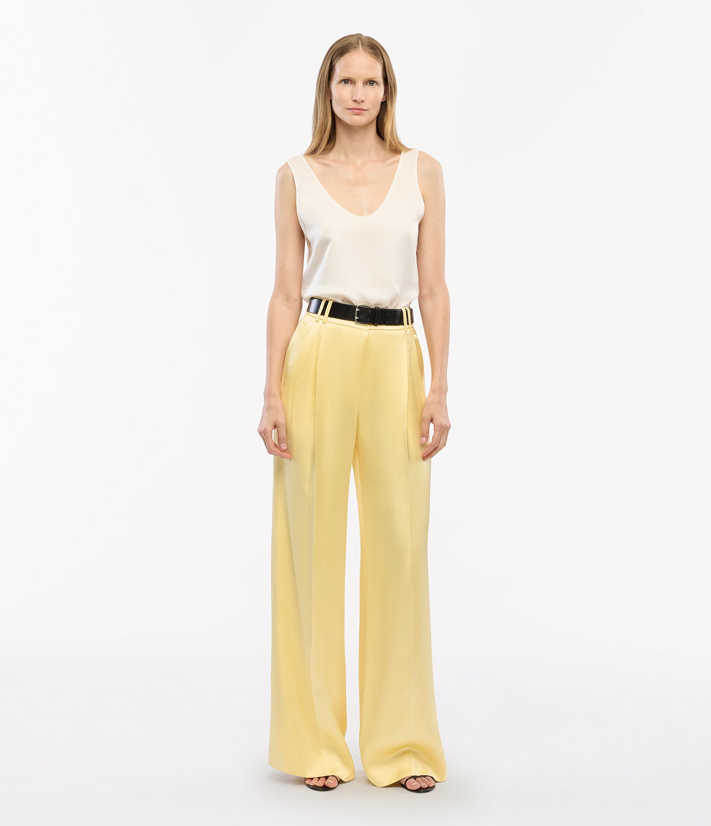 Another Tomorrow Satin Pleated Trouser in Daffodil – Satin Women's Trousers