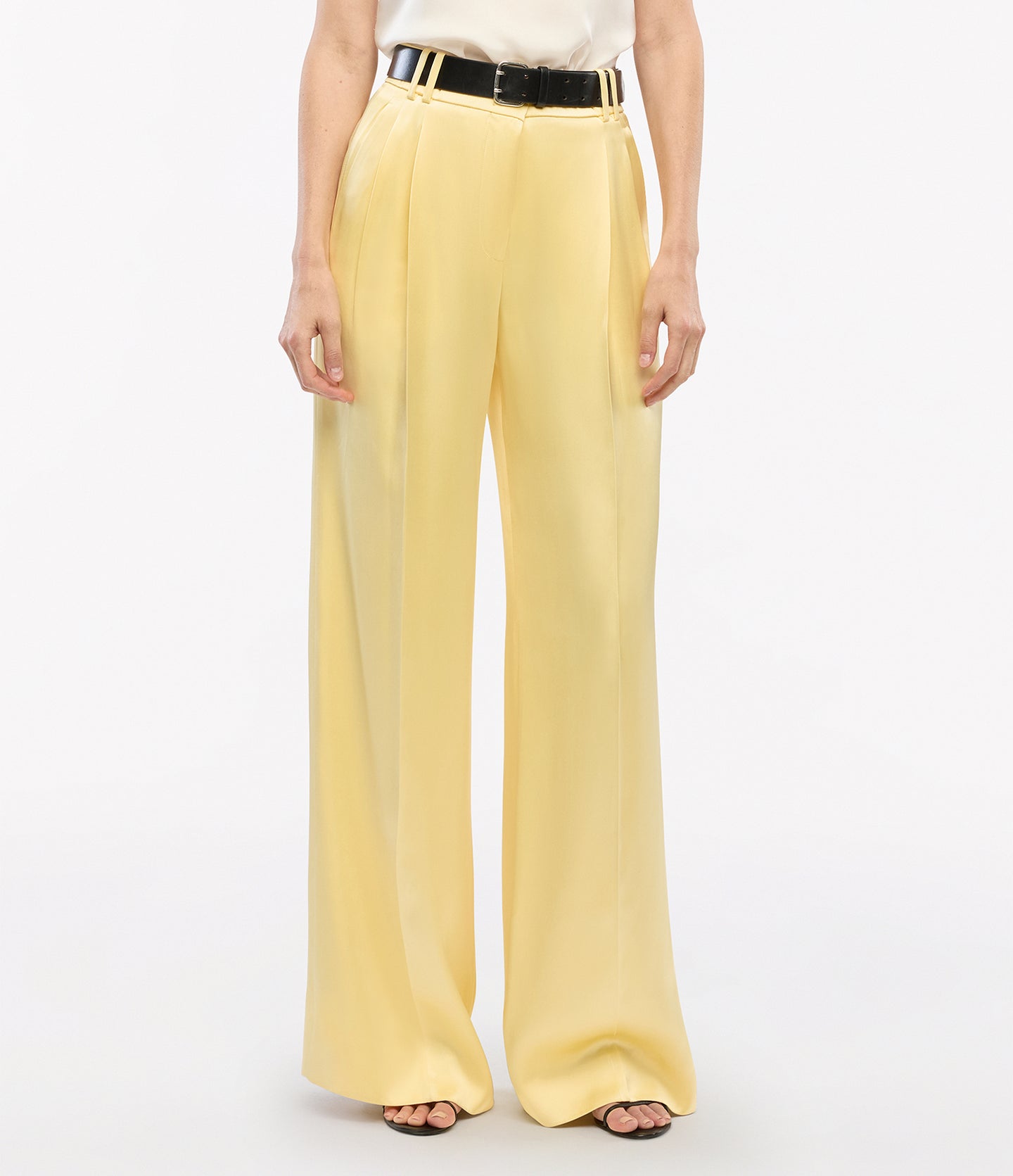 Another Tomorrow Satin Pleated Trouser in Daffodil – Satin Women's Trousers
