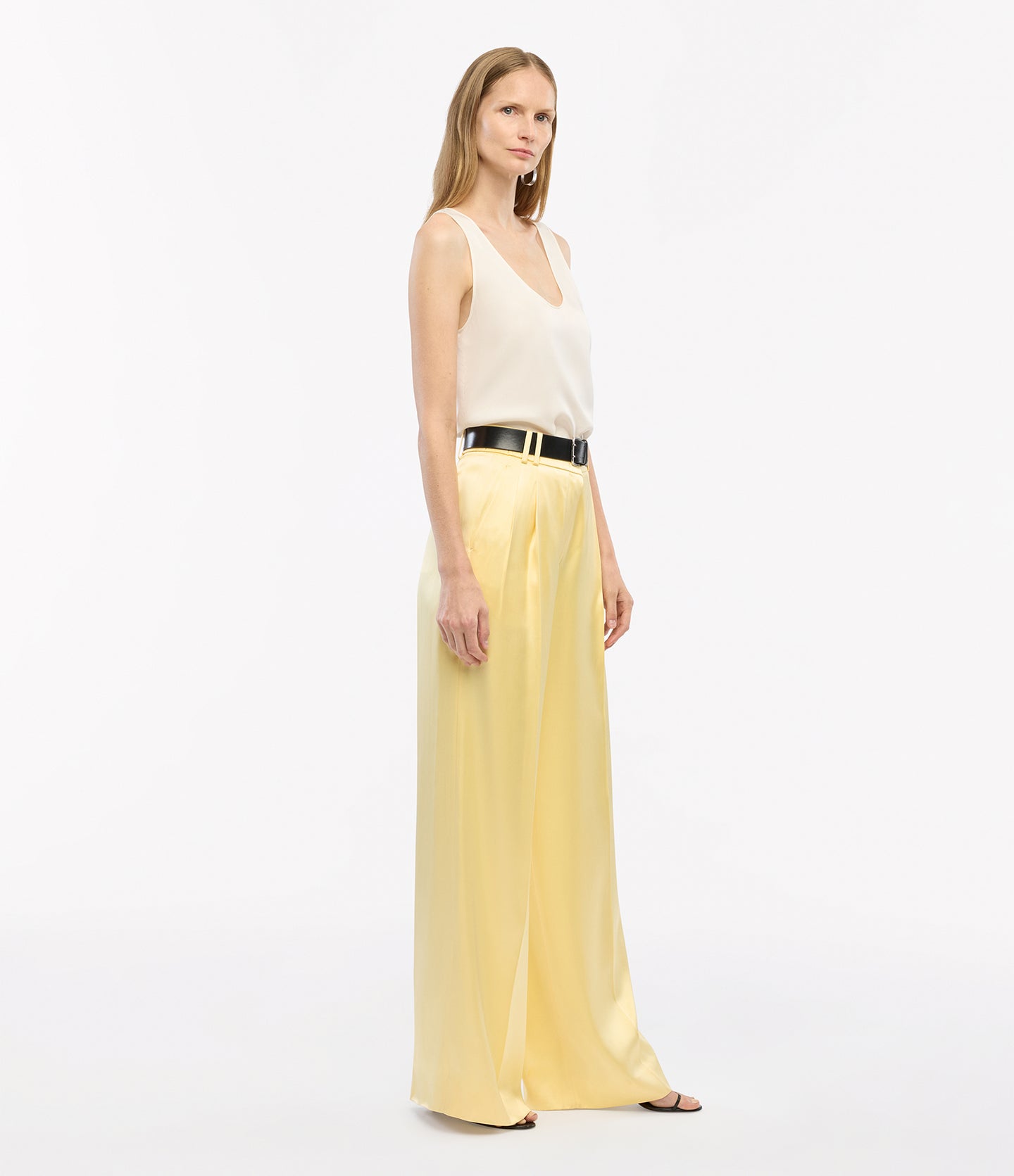 Another Tomorrow Satin Pleated Trouser in Daffodil – Satin Women's Trousers