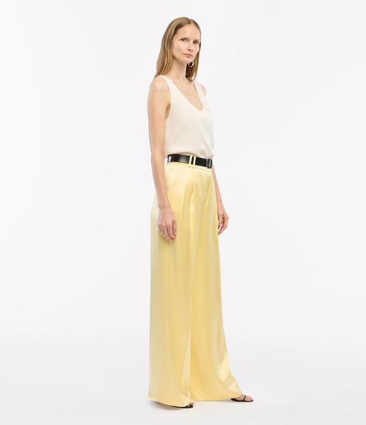 Another Tomorrow Satin Pleated Trouser in Daffodil – Satin Women's Trousers