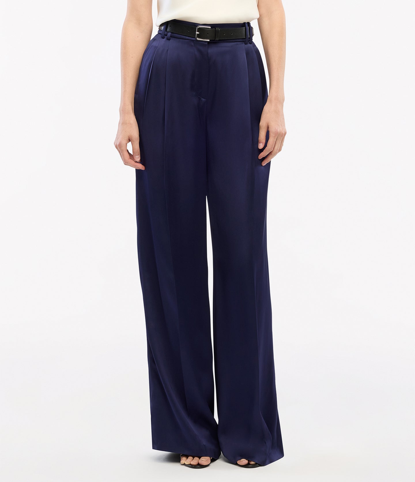 Another Tomorrow Satin Pleated Trouser in Indigo – Satin Women's Trousers