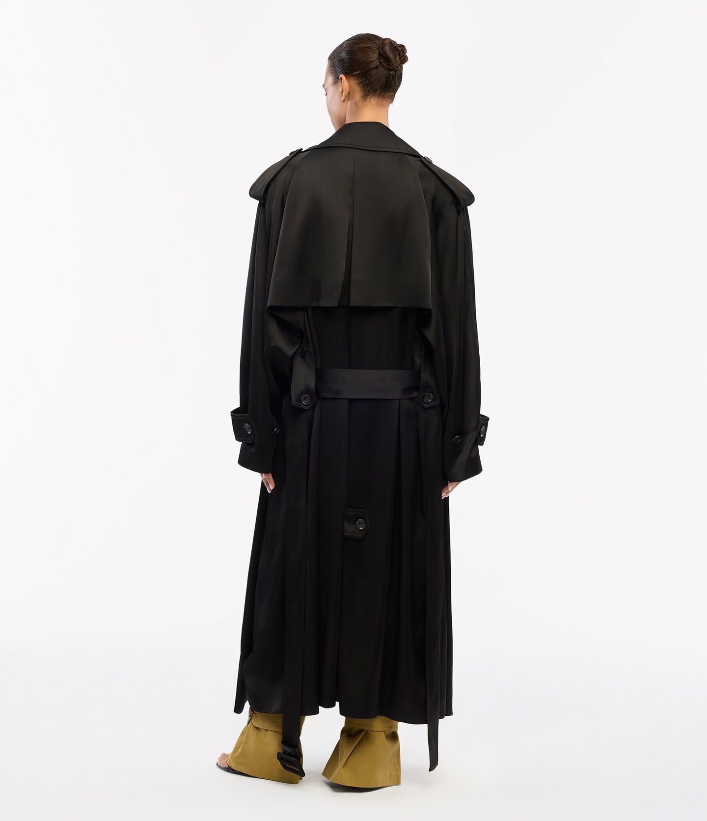 Another Tomorrow Satin Soft Trench in Black – Satin Women's Outerwear