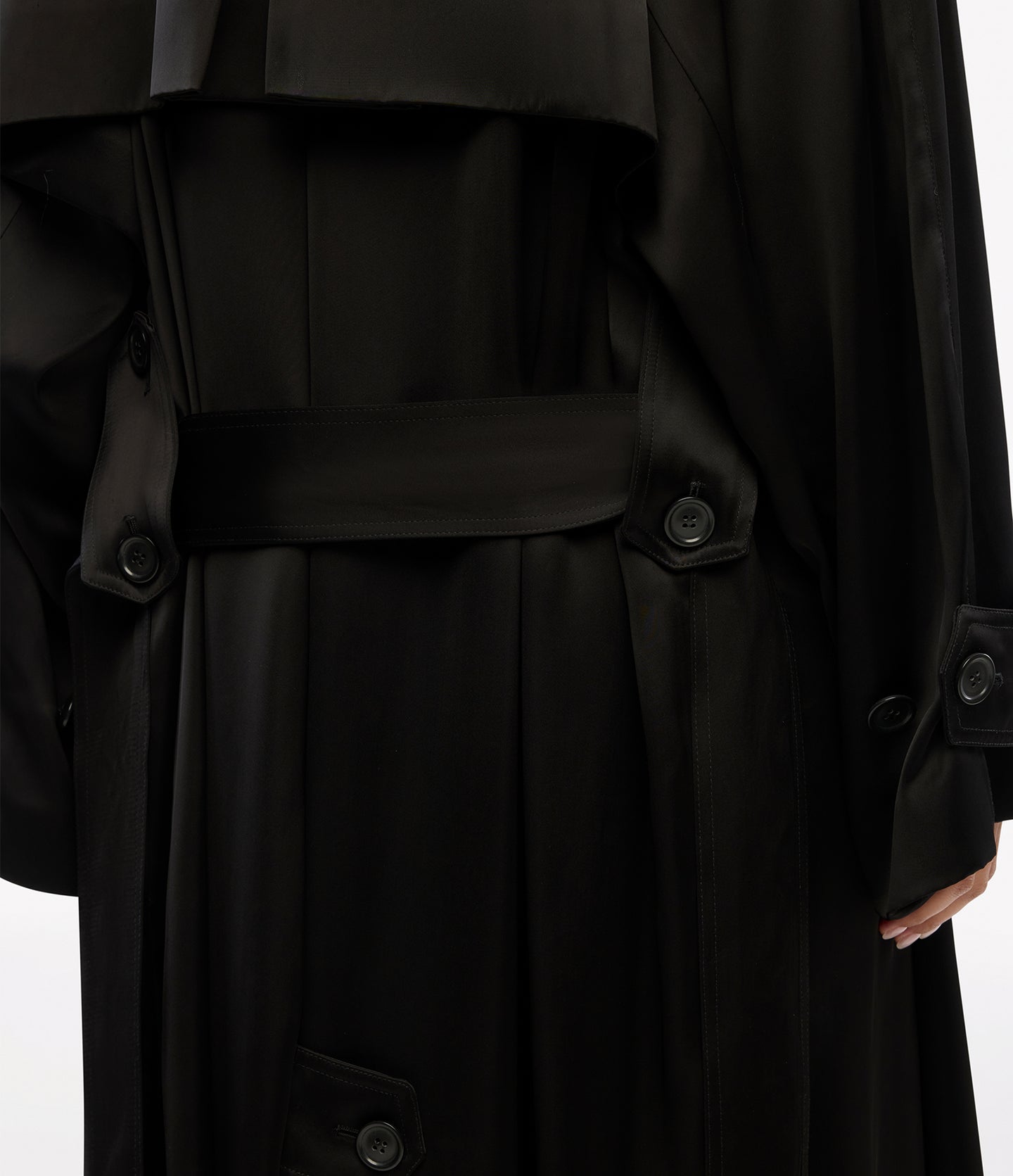 Another Tomorrow Satin Soft Trench in Black – Satin Women's Outerwear