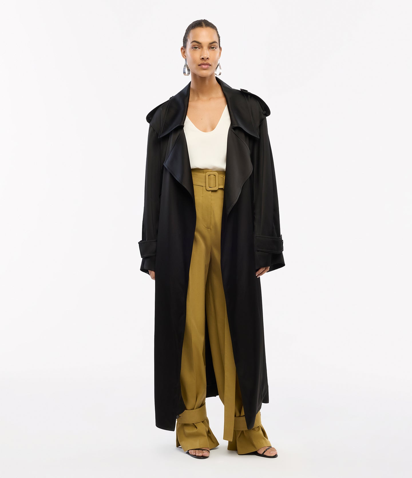 Another Tomorrow Satin Soft Trench in Black – Satin Women's Outerwear