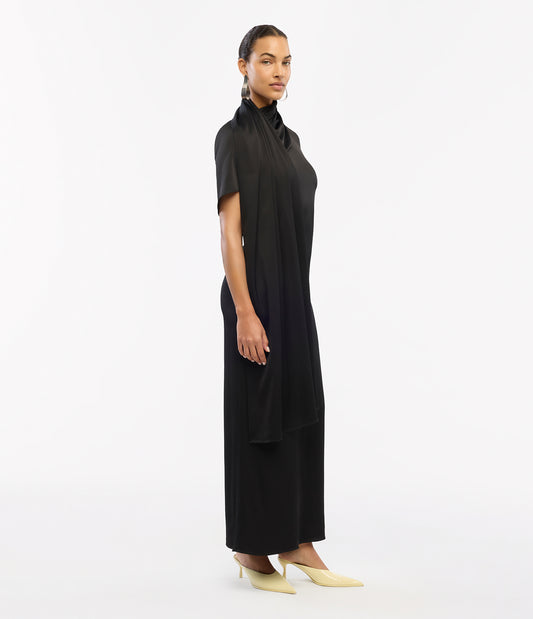 Another Tomorrow Scarf Dress in Black – Satin Women's Dress