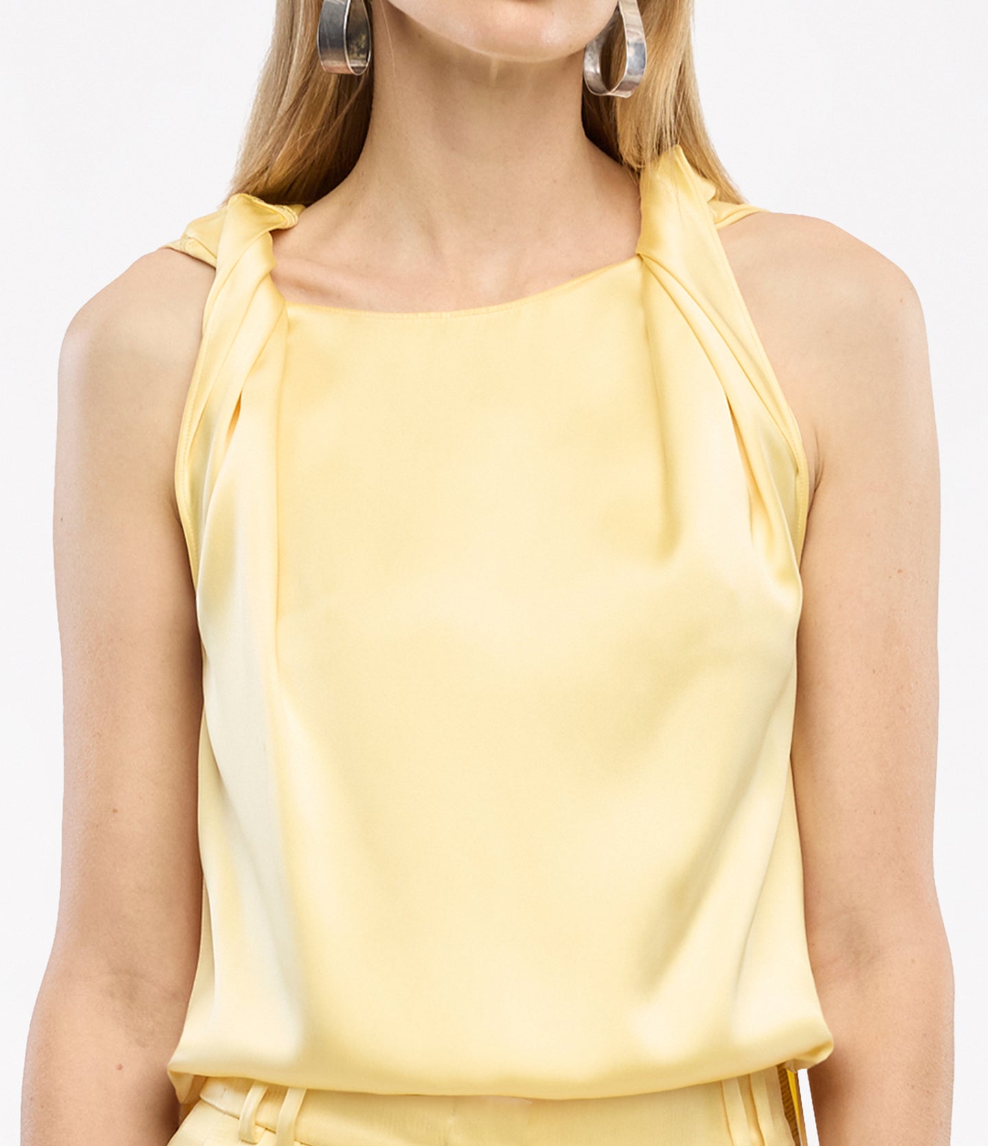 Another Tomorrow Twist Shoulder Top in Daffodil – Satin Women's Top