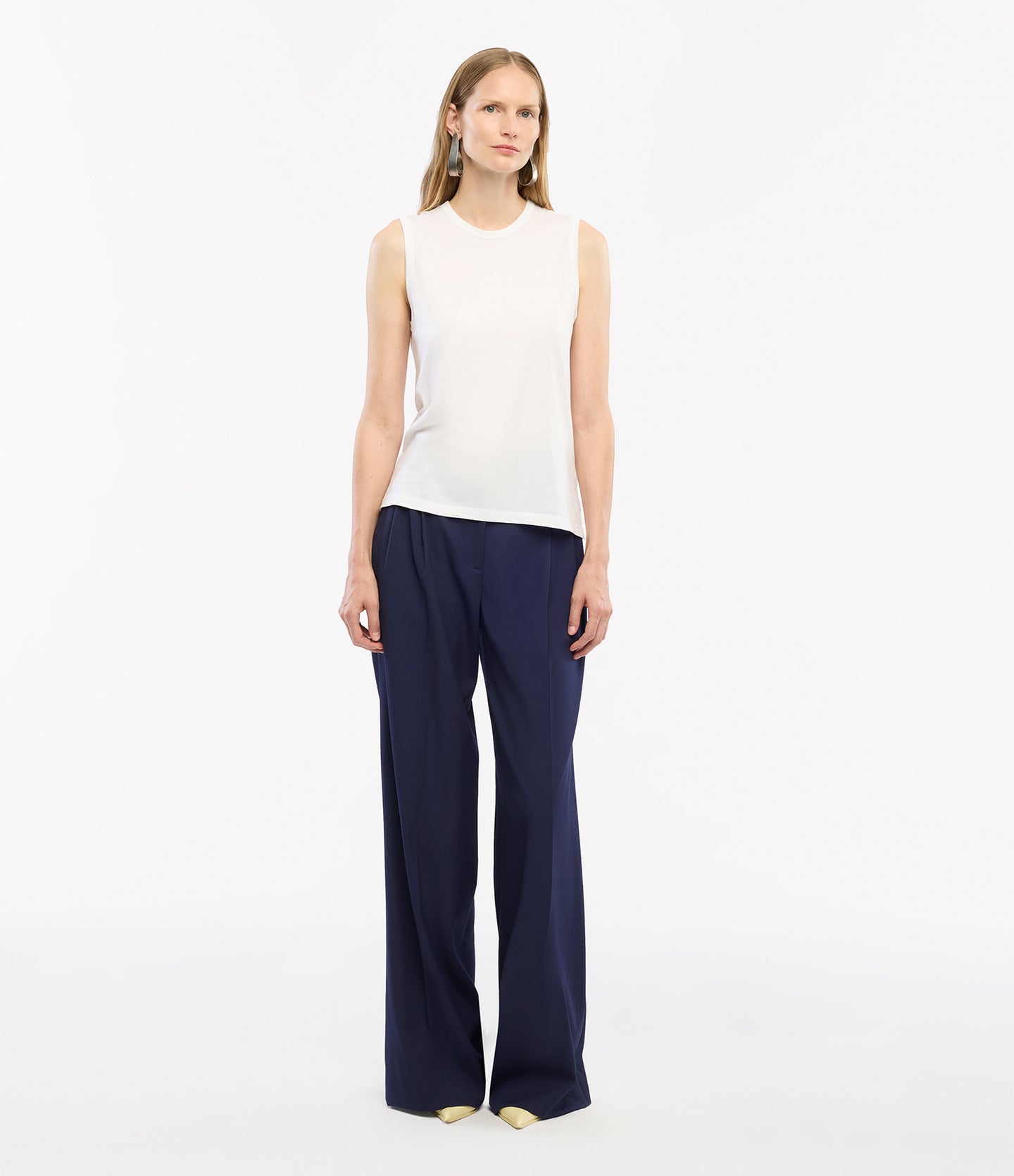 Another Tomorrow Sleeveless Tee in White – Cotton Women's Top