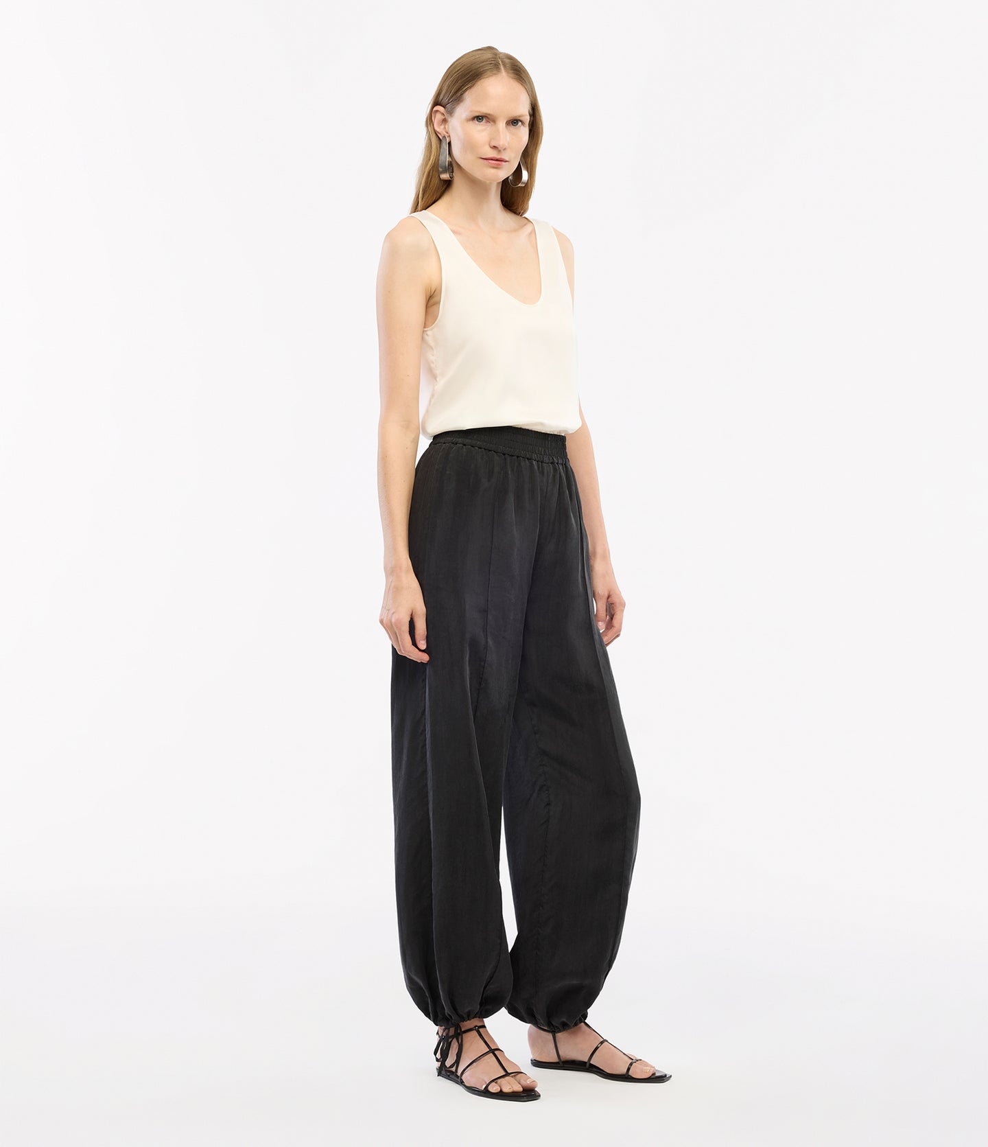 Another Tomorrow Drawstring Track Pant in Black – Lyocell Women's Trousers