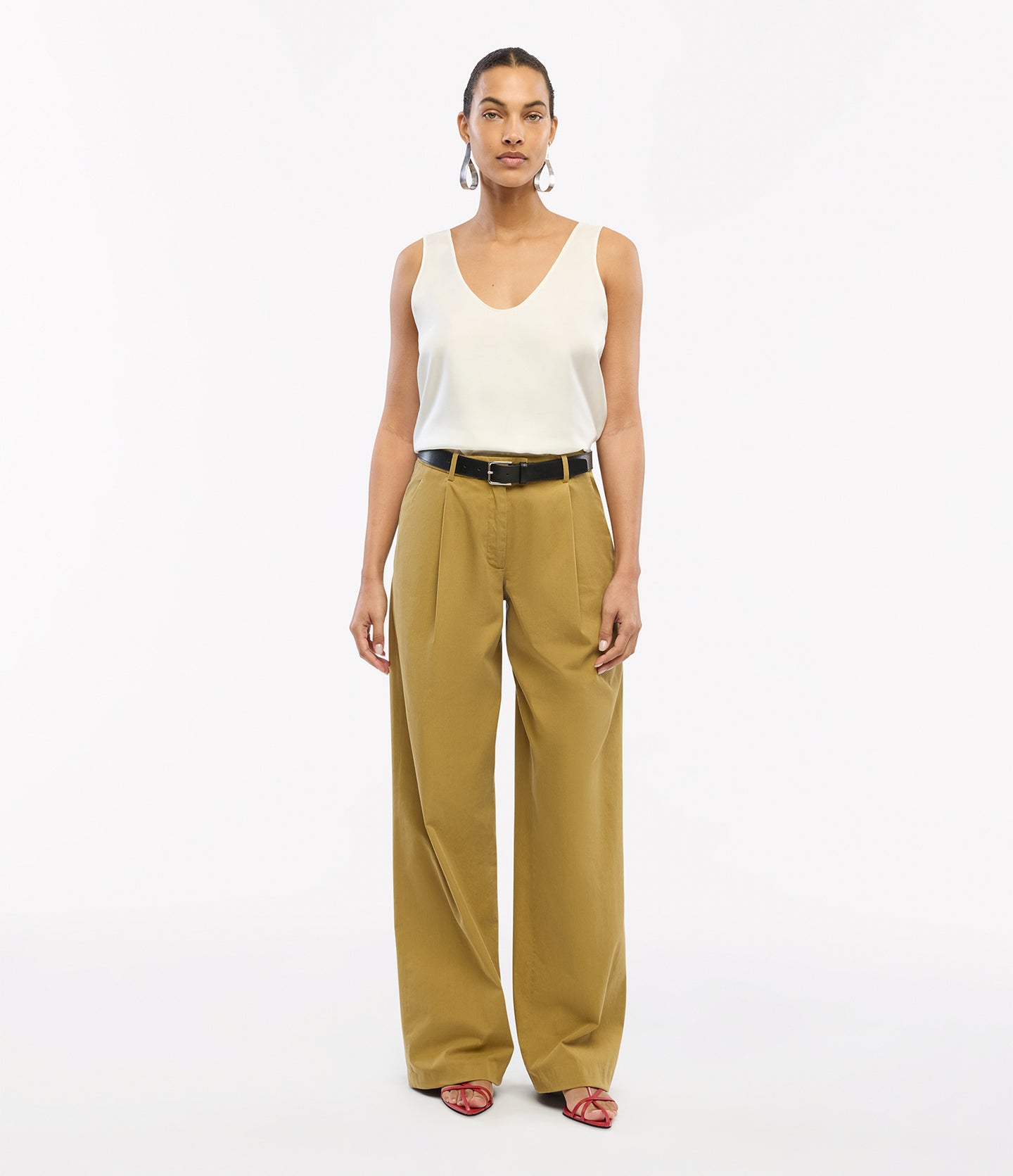 Another Tomorrow Cotton Relaxed Wide Leg Pant in Thyme – Cotton Women's Trousers