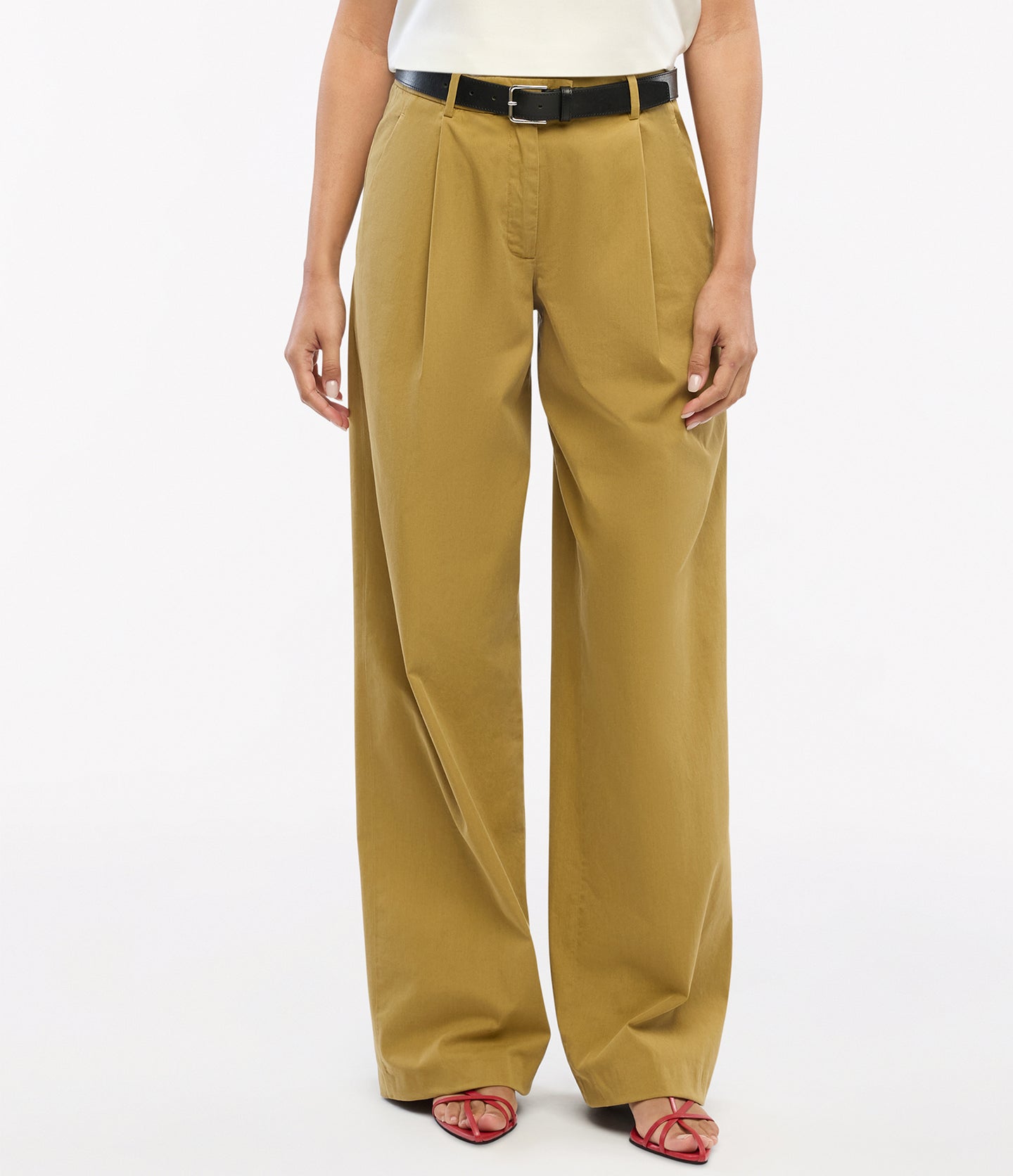 Another Tomorrow Cotton Relaxed Wide Leg Pant in Thyme – Cotton Women's Trousers