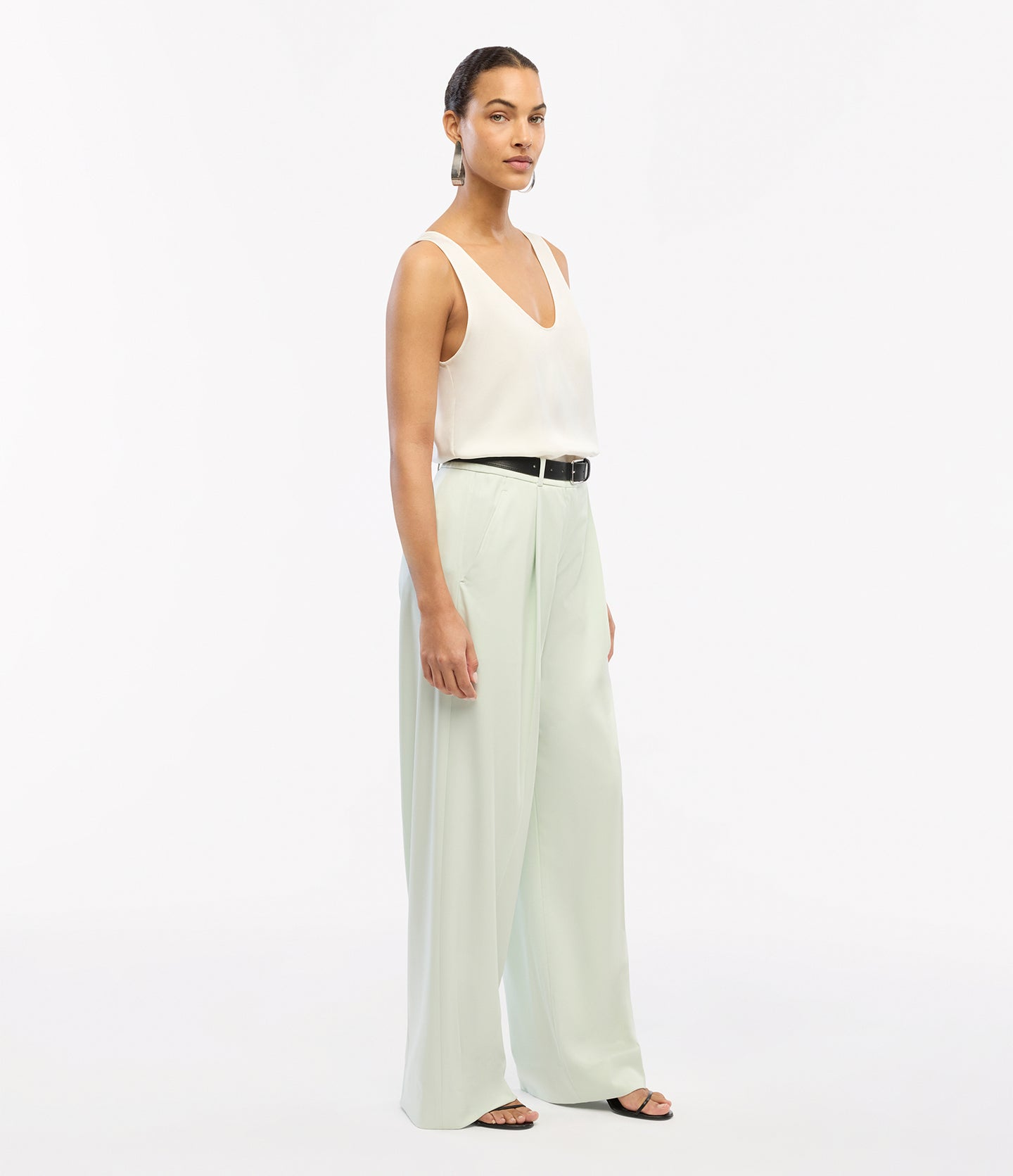Another Tomorrow Relaxed Wide Leg Pant in Julep – Wool Women's Trousers